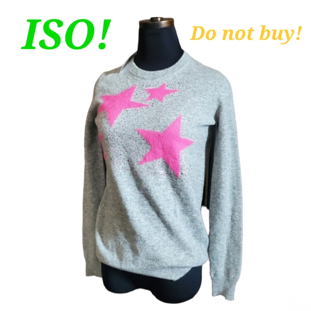 ISO! Do not buy! Neiman Marcus Grey with Pink Stars Cashmere Sweater